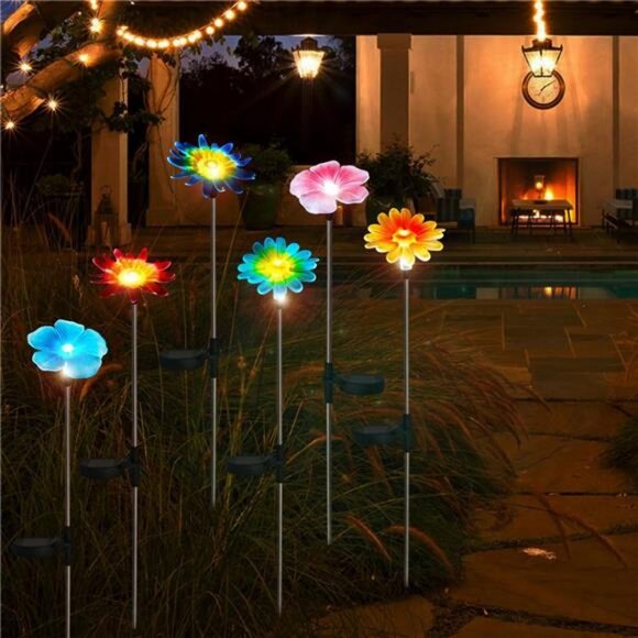 6 Pack Solar Garden Lights Outdoor Decor Colorful Flower Light - Picture 5 of 7